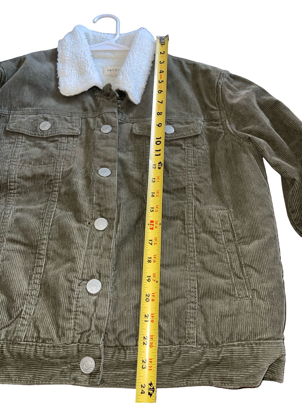 PacSun Olive Green Corduroy Sherpa Trucker Jacket size L - Picture 3 of 5